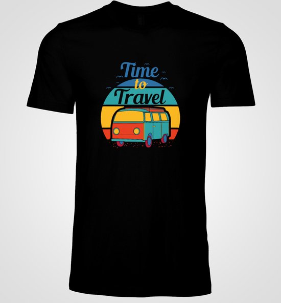 Chemise - Le temps de travel - Wurban Wear | Chemise drôle | Voyages | T-shirt unisexe | Valise | Lunettes de soleil | blanc et noir