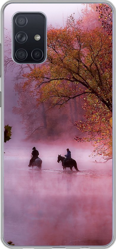 Telefoonhoesje Geschikt voor Samsung Galaxy A51 hoesje - Paarden - Mist - Bos - Siliconen Telefoonhoesje Telefoonhoesje