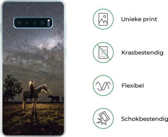 Coque Samsung Galaxy S10 Plus - Cheval - Femme - Ciel étoilé - Coque de téléphone en Siliconen