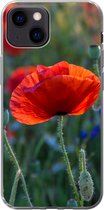 Geschikt voor iPhone 13 mini hoesje - Kleurrijke Klaprozen in Nederland - Siliconen Telefoonhoesje