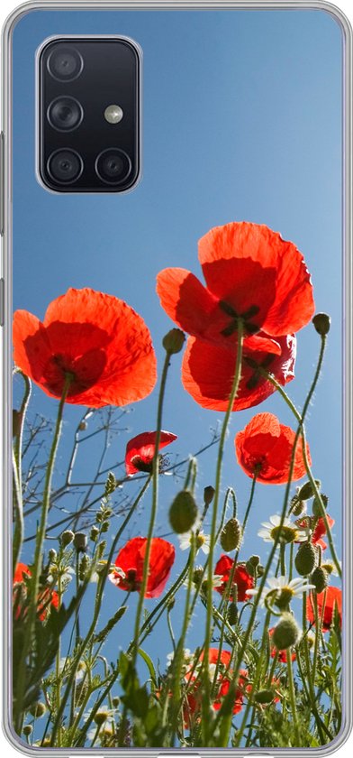 Telefoonhoesje Geschikt voor Samsung Galaxy A51 hoesje - Felle zon boven een aantal klaprozen in Spanje - Siliconen Telefoonhoesje Telefoonhoesje
