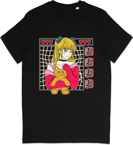 T Shirt Heren - T Shirt Dames - Anime Japan Meisje - Zwart - Maat 3XL