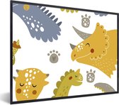 Poster in fotolijst kids - Dinosaurus - Patronen - Jongens - Dino - Kinderen - Wanddecoratie jongens - Decoratie voor kinderkamers - 80x60 cm - Poster kinderkamer