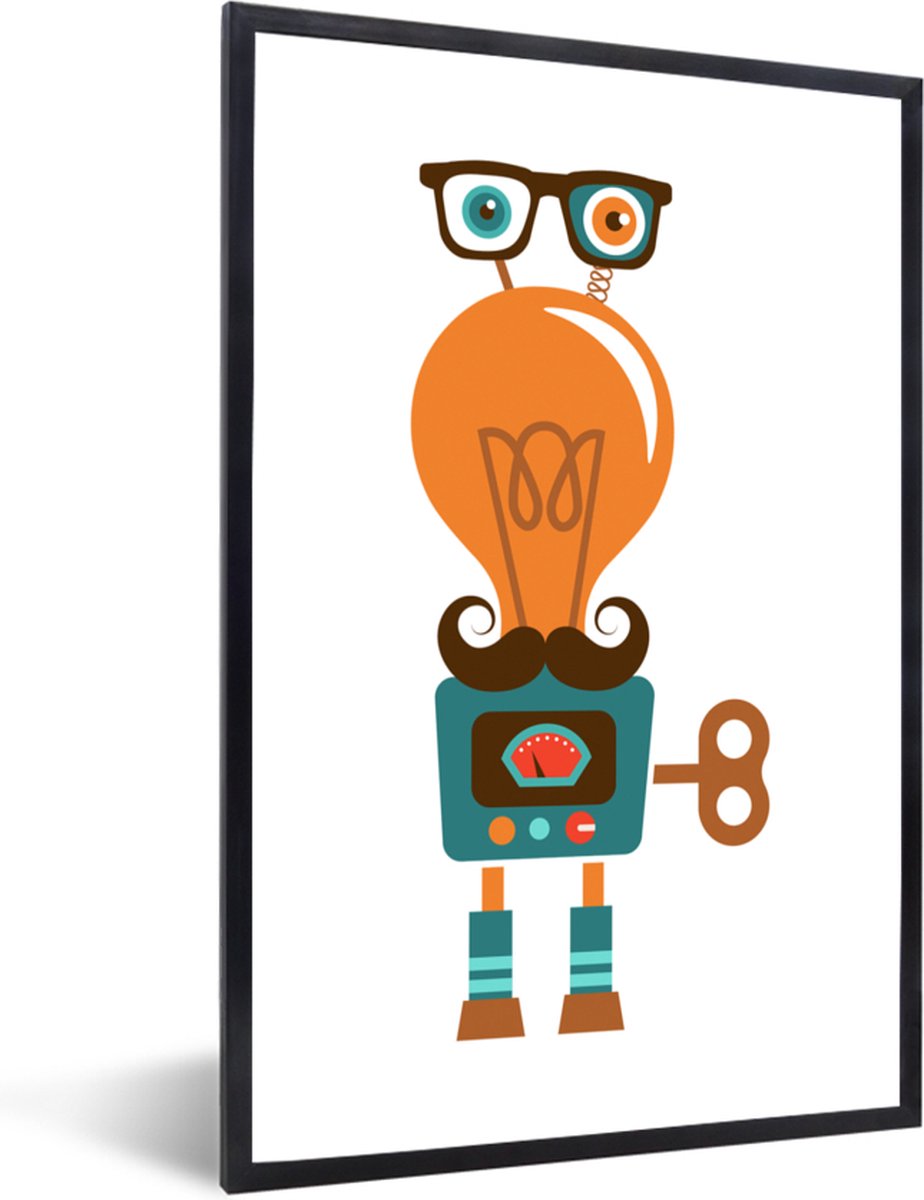 Poster in lijst - Fotolijst 80x120 cm - Posters - Robot - Bril - Gloeilamp - Snor - Kinder