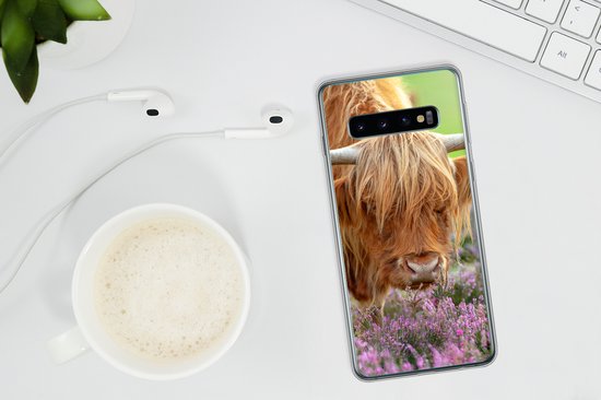 Coque Samsung Galaxy S10 - Highlander écossais - Violet - Fleurs - Coque de téléphone en Siliconen
