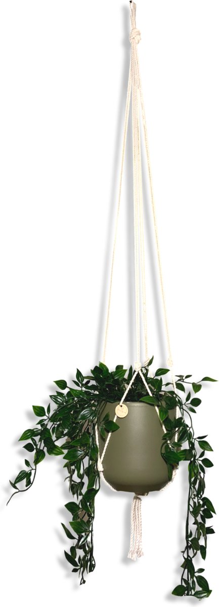 Knoopies Plantenhanger Gebroken Wit 100 cm Katoen Macramé Handgemaakt in Nederland- Let op: Excl. Pot Gratis Verzending