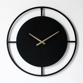 LW Collection Wandklok Zwart met gouden wijzers 60cm - Grote industriële zwarte wandklok - Moderne wandklok - Stil uurwerk