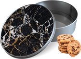 Biscuit Tin Zwart Goud Marble Round - Boîte de rangement 15x15x5 cm
