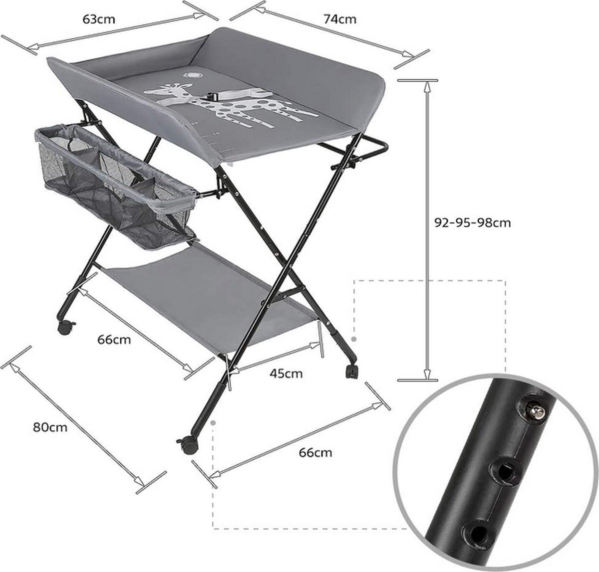 Petite Amélie ® Luiertafel - Verzorgingtafel Baby Met Opstaande Rand Verschoontafel Compact Veel Ruimte Dankzij Legplanken Aankleedkussen In Lengte Is Fijn Voor Rug H 100x B 60x D 79 Cm