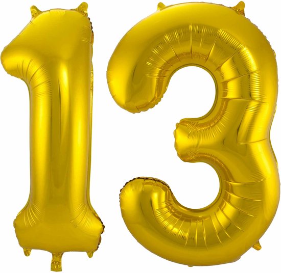 Folat Folie ballonnen - 13 jaar cijfer - goud - 86 cm - leeftijd feestartikelen