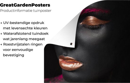 Affiche de Jardin Femme noire avec éléments roses et or - 200x200 cm