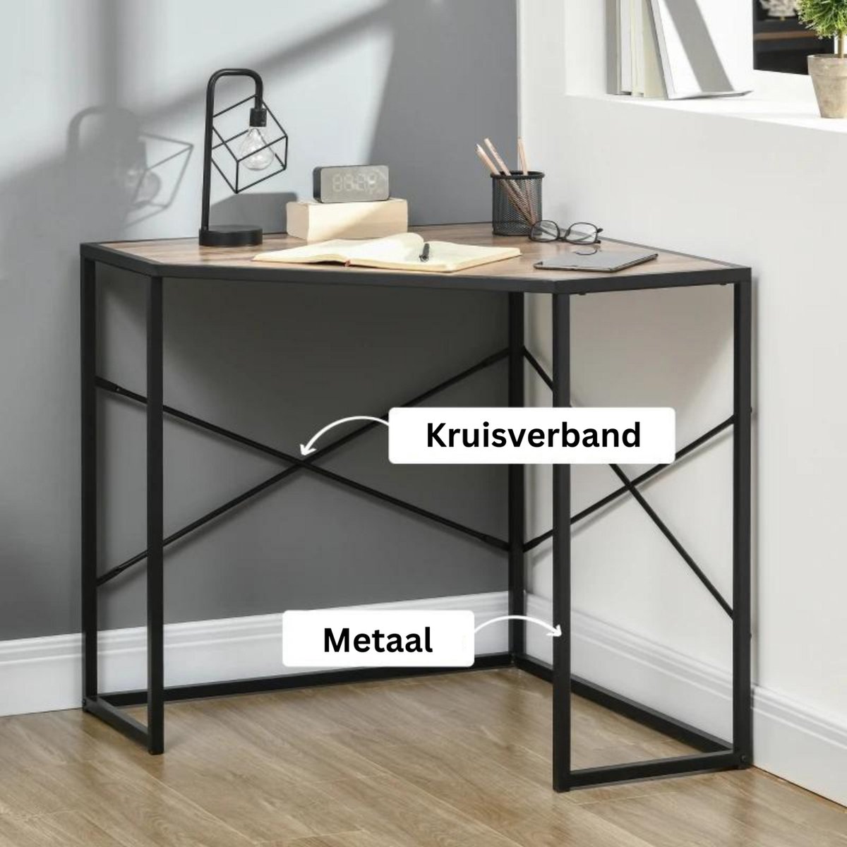 null Hoekbureau Compact Industrieel Bureau - afbeelding 3