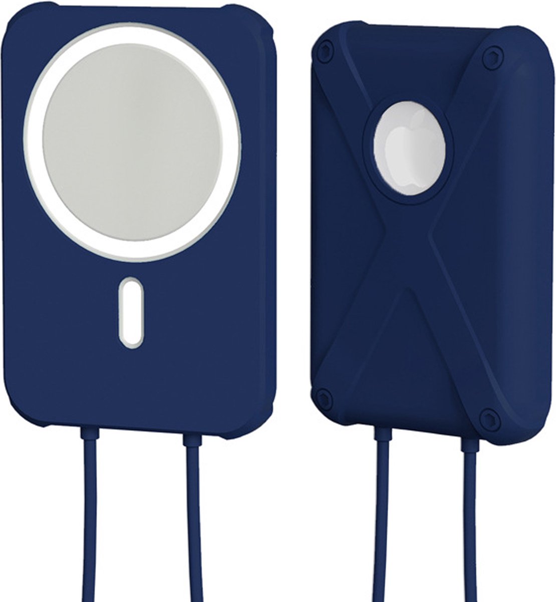 Siliconen Back Cover Hoesje Geschikt Voor Apple MagSafe Battery Pack - Met Draagkoord - Donkerblauw