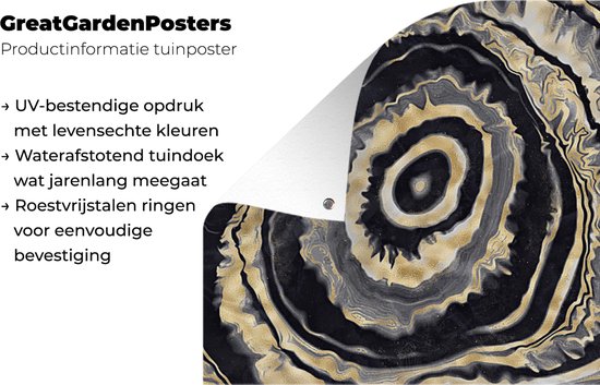 Poster de jardin Agate - Or - Pierre géode - Marbre - 170x120 cm - Décoration murale Extérieur - Poster de jardin - Toile de jardin - Poster de clôture - Tableau de jardin
