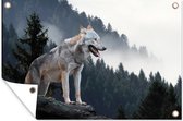 Tuindecoratie Wolf - Dier - Bos - 60x40 cm - Tuinposter - Tuindoek - Buitenposter
