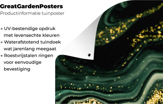 Poster jardin Goud - Glitter - Pailleté - Vert - Aspect marbre - Luxe - 30x60 cm - Toile jardin - Poster extérieur
