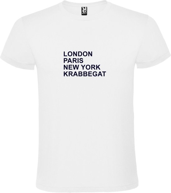 Zwart T-Shirt met London,Paris, New York,Krabbegat tekst Wit