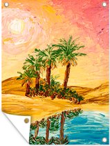 Tuinschilderij Schilderij - Olieverf - Palmboom - Natuur - Water - 60x80 cm - Tuinposter - Tuindoek - Buitenposter