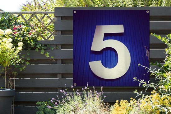 Affiche de jardin numéro 5 sur fond bleu foncé 100x100 cm - Toile de jardin / Toile d'extérieur / Peintures d'extérieur (décoration de jardin)