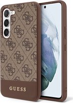 Guess Hoesje Hard Case 4G Logo Plate Bruin Geschikt voor Samsung Galaxy S23