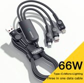Essager 3-in-1 66W USB naar Lightning/USB-C/Micro USB Kabel 1.2M Zwart