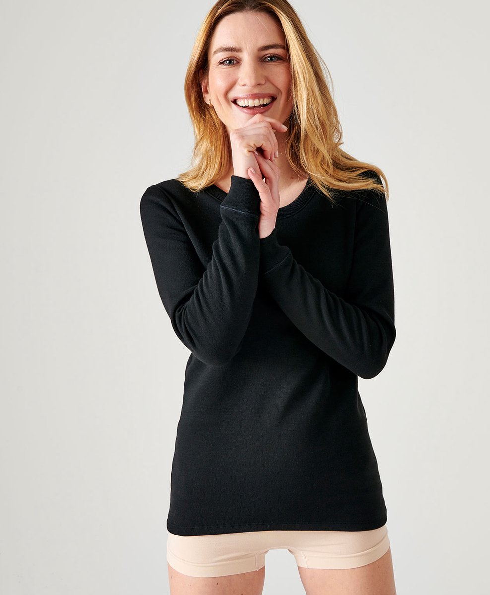 Damart - Thermolactyl T-shirt met lange mouwen, geborstelde fleece - Dames - Zwart - M