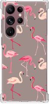 Hoesje met naam Geschikt voor Samsung Galaxy S23 Ultra Telefoonhoesje met doorzichtige rand Flamingo