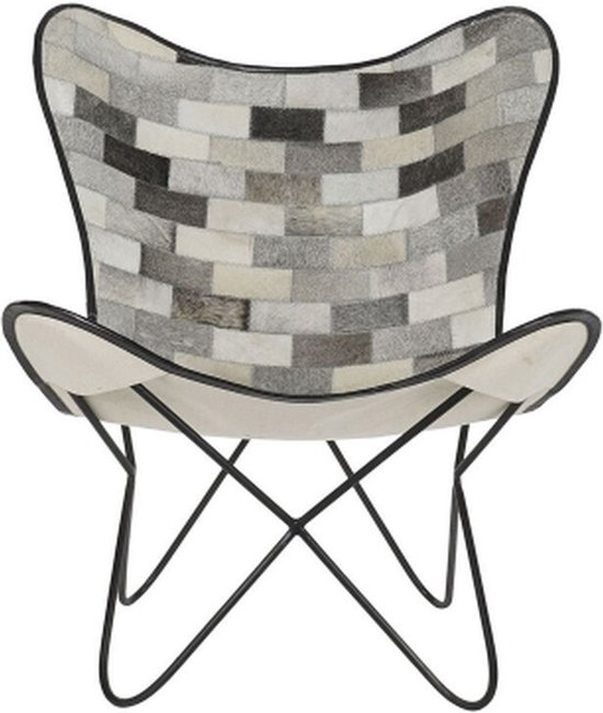 Vlinderstoel DKD Home Decor Zwart Grijs Beige Wit Metaal Leer (74 X 70 X 90 cm)