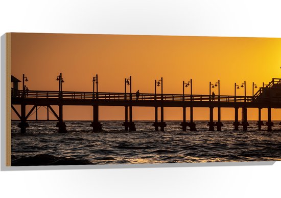 Hout - Pier bij Zondsondergang - 100x50 cm - 9 mm dik - Foto op Hout (Met Ophangsysteem)