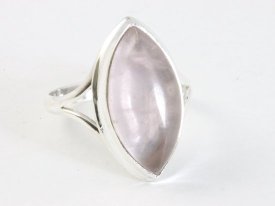Hoogglans zilveren ring met rozenkwarts - maat 17.5