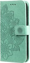 Hoesje geschikt voor Samsung Galaxy S23 Plus - Bookcase - Pasjeshouder - Portemonnee - Bloemenprint - Kunstleer - Turquoise