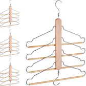 Relaxdays 4x meervoudige kledinghanger - met 4 beugels - ruimtebesparende hanger - bruin