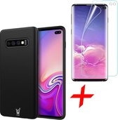 Hoesje geschikt voor Samsung S10 Plus - Zwart Siliconen Case + Screen Protector