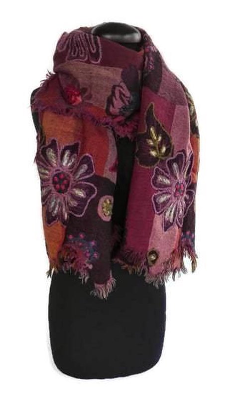 niettemin zweer Australische persoon Dames sjaal met borduurwerk - winter - wol - bordeauxrood - bruin -  kastanje bruin -... | bol.com
