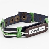 LKMN Armband met naam leer groen touw
