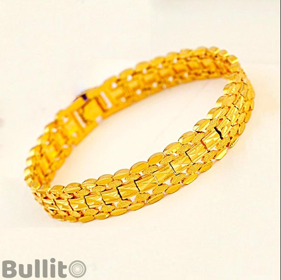 Chino" Gouden Armband - 18k Gold Plated - 30 GRAM - 12 x 2,5mm - 20cm -  Heren - 24krt | bol