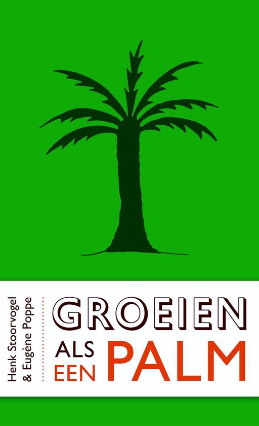 Groei als een palm boek met zwarte palmboom silhouet op groene achtergrond.