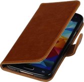 Bruin Pull-Up PU booktype wallet cover hoesje voor Samsung Galaxy S5