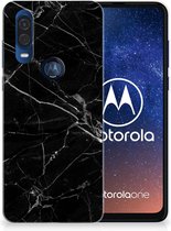 TPU Siliconen Hoesje Motorola One Vision Marmer Zwart