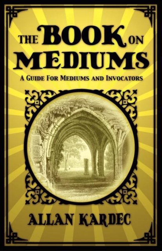 La couverture de 'The Book on Mediums', un guide pour les médiums et les invocateurs, avec le texte 'THE BOOK on MEDIUMS' et une image circulaire d'une ruine avec des arches.