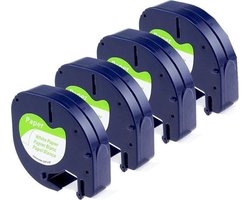 4x Compatible pour le ruban d'imprimante d'étiquettes en papier DYMO LetraTAG (Rillstab) / 12 mm x 4 m / Dymo 91200