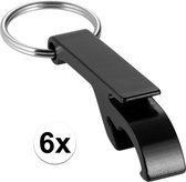 6x Flesopener sleutelhanger - zwart - opener