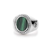 Rebel and Rose 925 Sterling Zilveren Oval Malachite Ring  (Maat: 56) - Groen