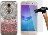 MP Case glasfolie tempered screen protector gehard glas voor Huawei Y5 2017 + Gratis Mandala TPU case hoesje voor Huawei Y5 2017