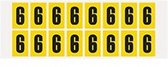 Cijfer stickers 0-9 - zelfklevende folie - 20 kaarten - geel zwart teksthoogte 25 mm Cijfer 6