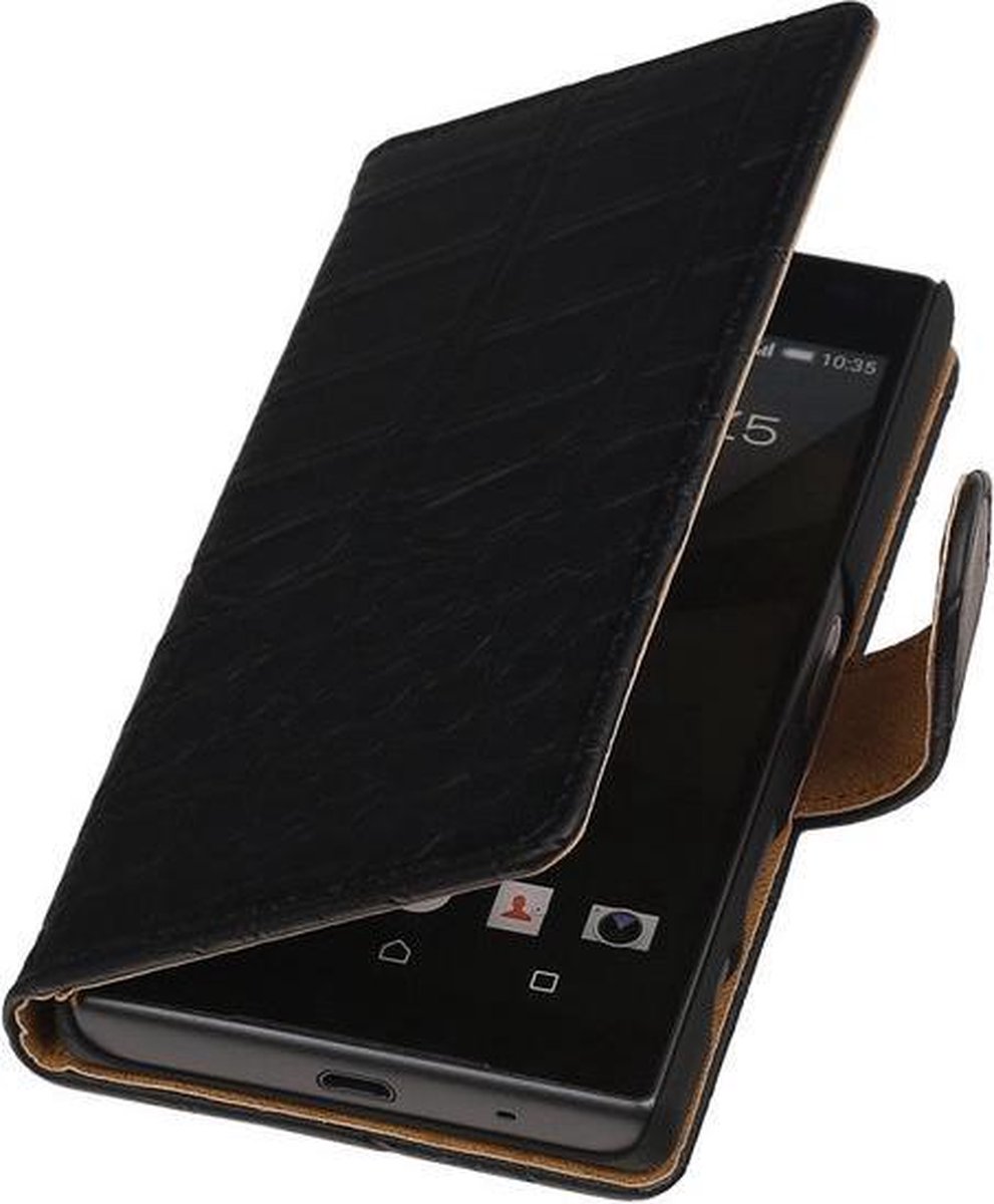 Sony Xperia Z5 Compact - Croco Zwart Booktype Wallet Hoesje