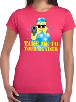 Fout paas t-shirt roze take me to your leader voor dames S