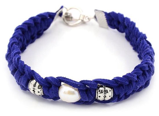 Bracelet de perles d'eau douce Daim Blue Pearl avec perle blanche et daim bleu