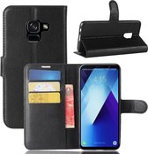 DrPhone Flipcover - Luxe booktype PU Lederen Portemonnee Case - Geschikt voor A8 2018 - Wallet Case met Kickstand - Zwart