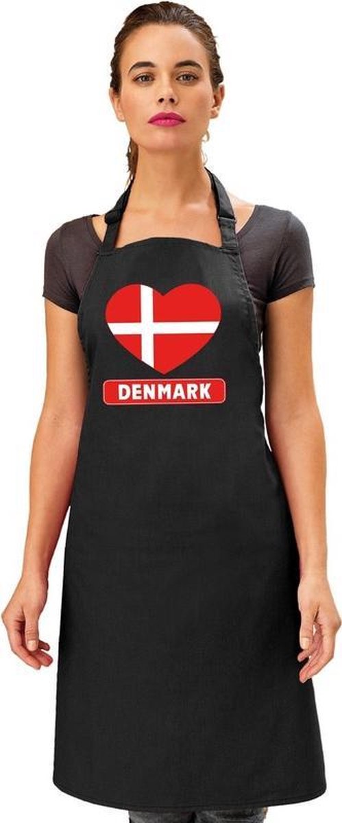 Denemarken hart vlag barbecueschort/ keukenschort zwart